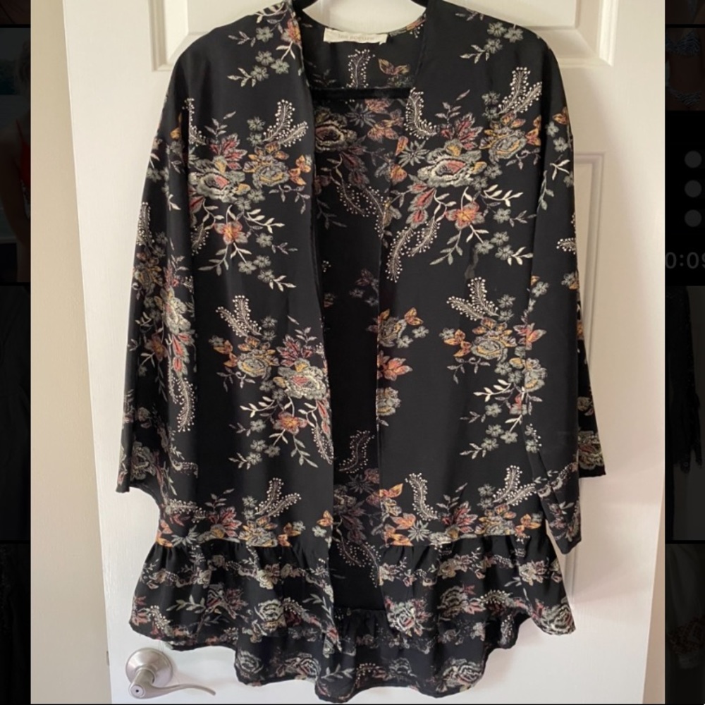 Black blouse-ish coverup with floral designs